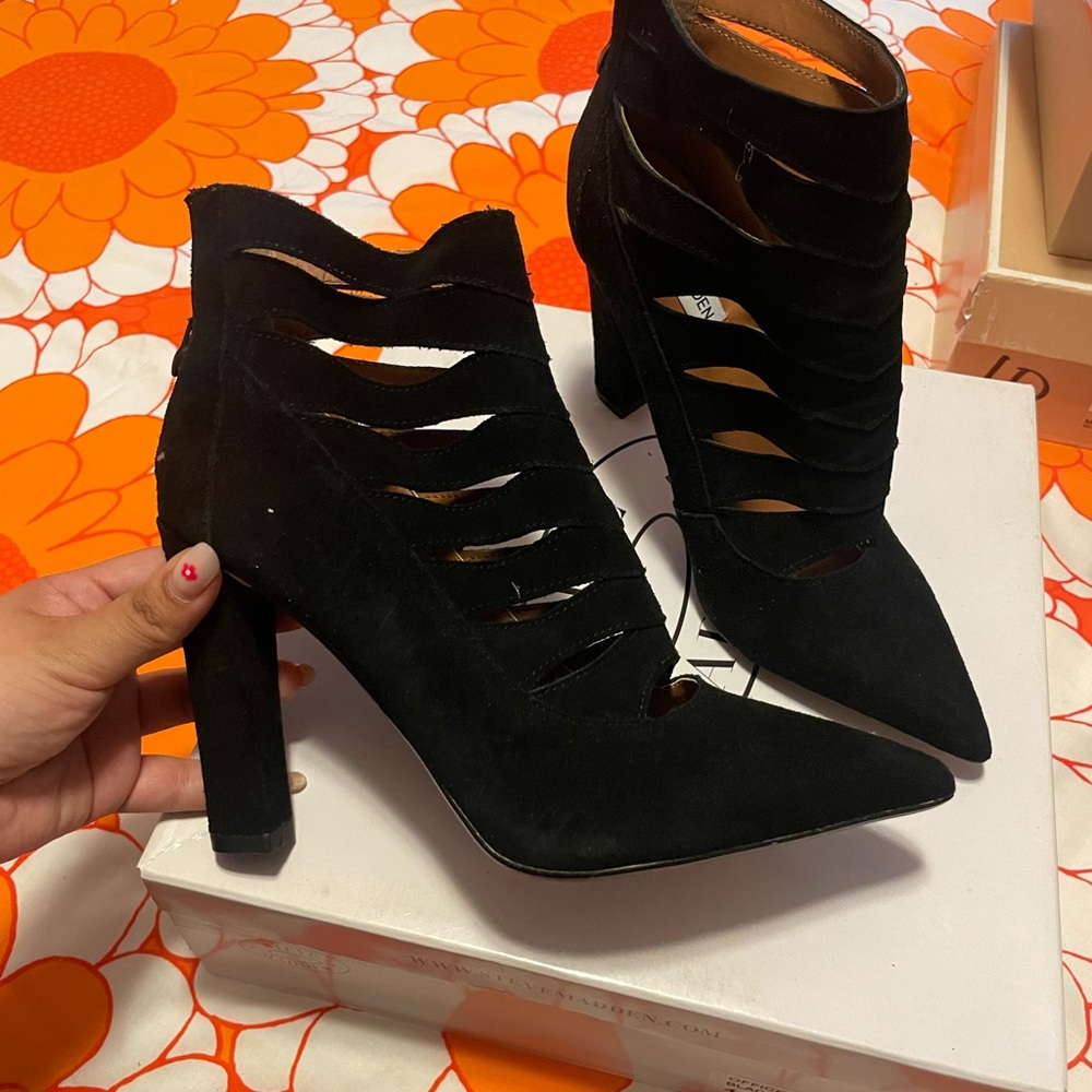 Steve Madden Black Heeled Boots with Stiletto Heel and Peep-Toe